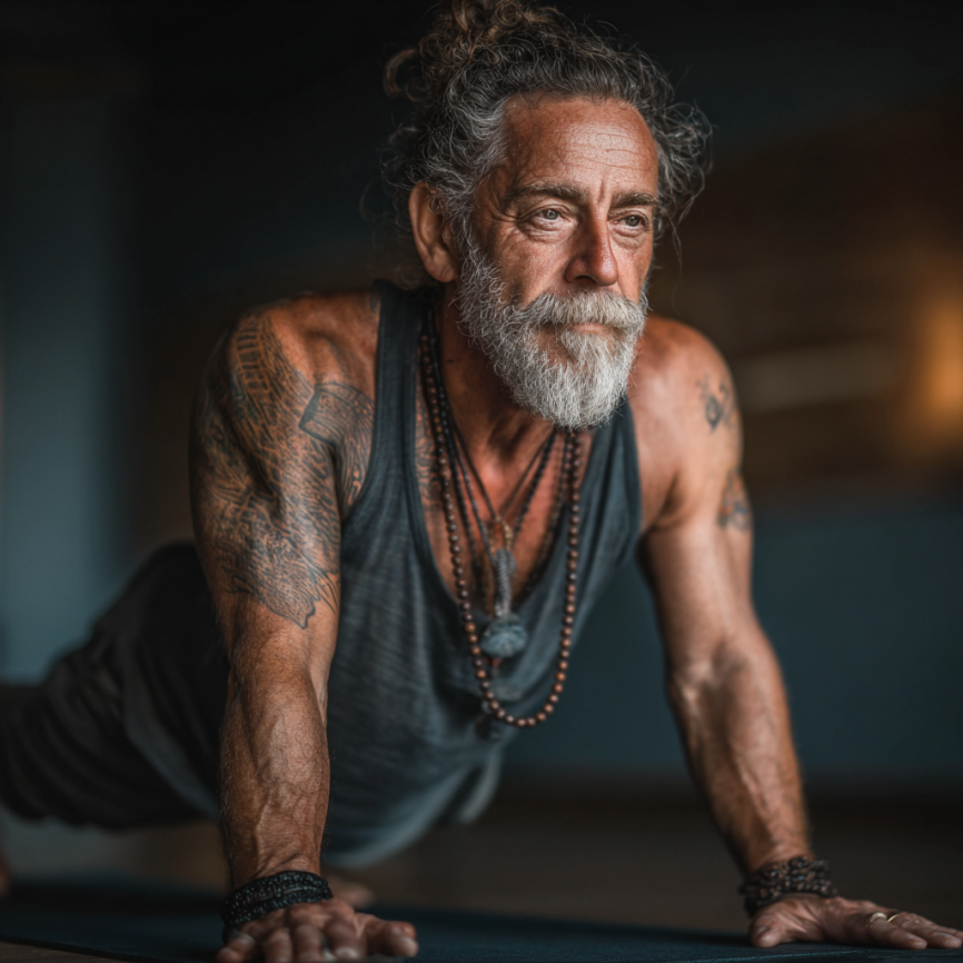 Група старших людей на заняттях йоги